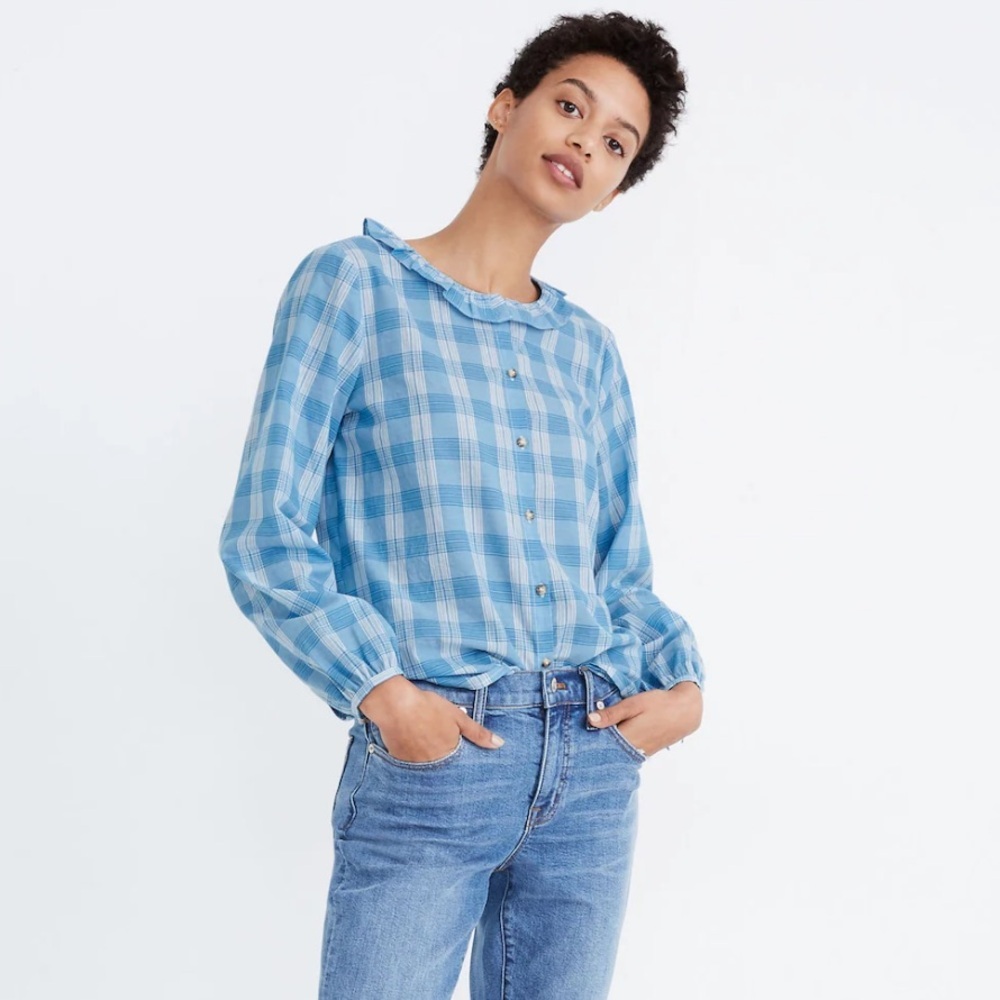 Madewell Ruffle-Neck Top in Colwell Plaid